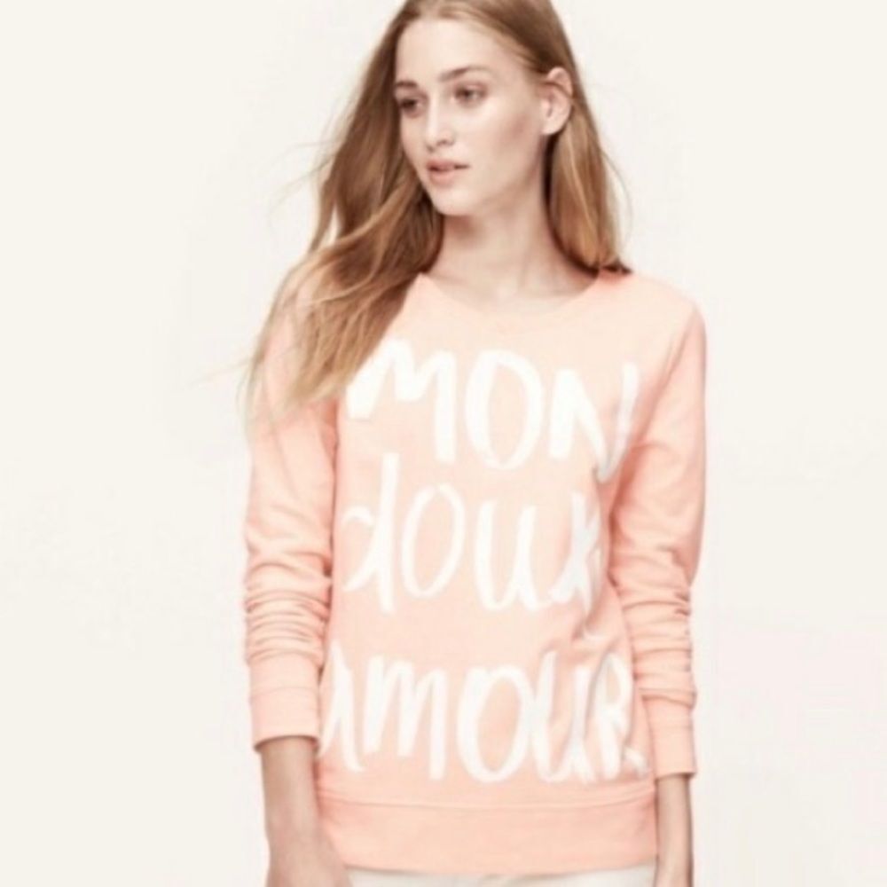 Loft Peach MON DOUX AMOUR French Graphic Pullover Sweater Coquette Small